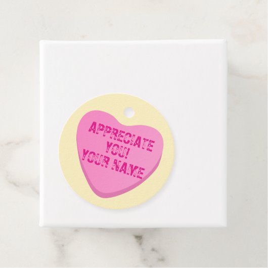 Snoepjes hart met aangepaste tekst-roze hart op ge bedankjes labels (In situ)
