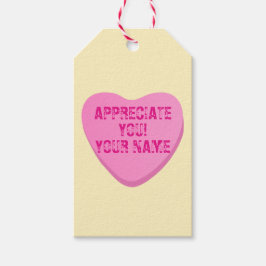 Snoepjes hart met aangepaste tekst-roze hart op ge cadeaulabel