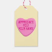 Snoepjes hart met aangepaste tekst-roze hart op ge cadeaulabel (Achterkant)