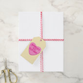 Snoepjes hart met aangepaste tekst-roze hart op ge cadeaulabel (Met Touw)