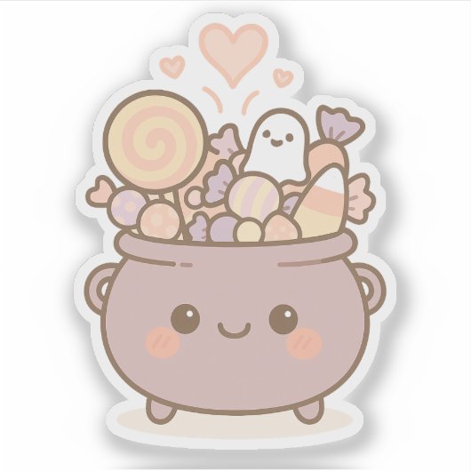 Snoepjes ketel met Schattigee glimlach Sticker (Voorkant)