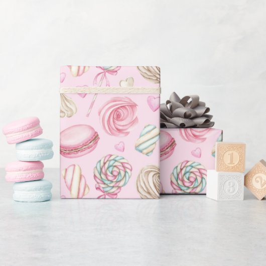 Snoepjes Roze Waterverf Patroon Cadeaupapier (Baby Shower)