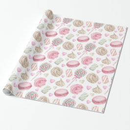 Snoepjes Roze Waterverf Patroon Cadeaupapier