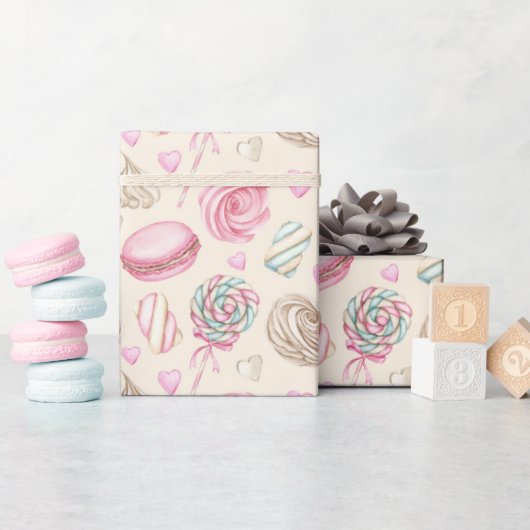 Snoepjes Roze Waterverf Patroon Cadeaupapier (Baby Shower)
