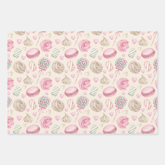 Snoepjes Roze Waterverf Patroon Inpakpapier Vel (Voorkant 3)