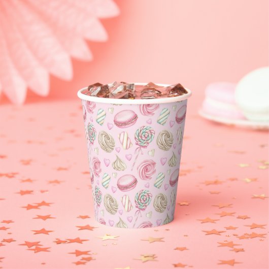 Snoepjes Roze Waterverf Patroon Papieren Bekers (Insitu)