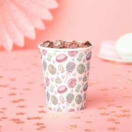 Snoepjes Roze Waterverf Patroon Papieren Bekers