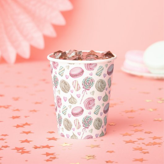 Snoepjes Roze Waterverf Patroon Papieren Bekers (Insitu)