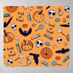 Snoepjes schedel pompoen vleermuis naadloos patroo poster