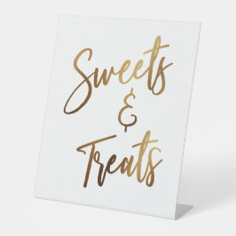 Snoepjes & Traktaties Eenvoudige Gouden Handgeschr Reclamebord Met Voetstuk