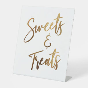 Snoepjes & Traktaties Eenvoudige Gouden Handgeschr Reclamebord Met Voetstuk