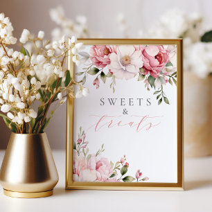 Snoepjes Treats Elegant Roze Bloemen Baby shower T Foto Afdruk