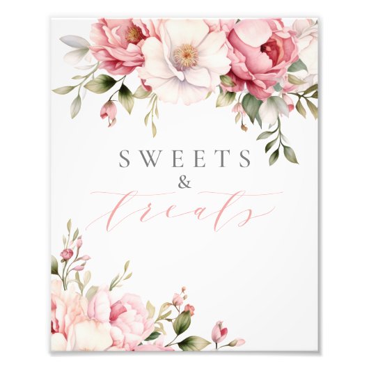 Snoepjes Treats Elegant Roze Bloemen Baby shower T Foto Afdruk (Voorkant)