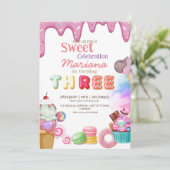 Snoepjes Viering IJs Cupcakes 3e verjaardag Kaart (Staand voorkant)