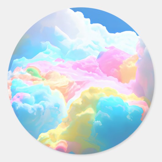 Snoepjes wolken van regenboogkatoen ronde sticker (Voorkant)