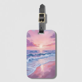 Snoepjesstrand | Roze Oceaangolven Schilderij Bagagelabel