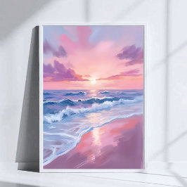 Snoepjesstrand | Roze Oceaangolven Schilderij Poster