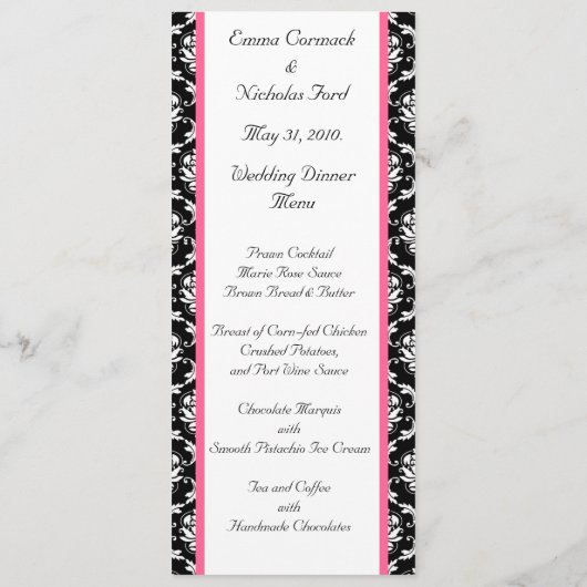 Snoepkaarten voor het bruiloft Hot Pink Monogram D Menu (Achterkant)