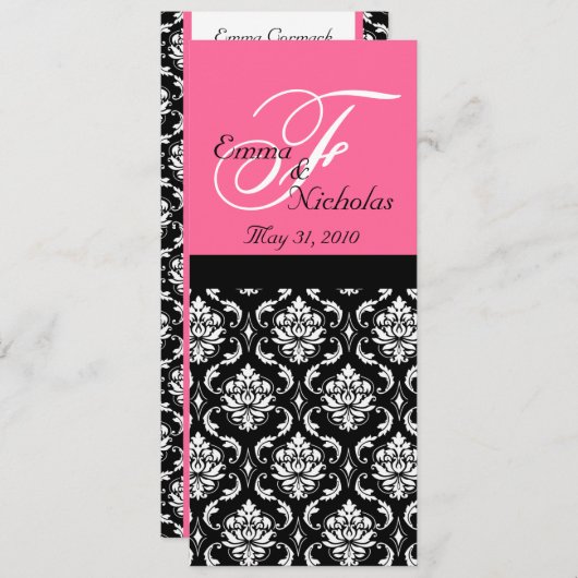 Snoepkaarten voor het bruiloft Hot Pink Monogram D Menu (Voorkant / Achterkant)