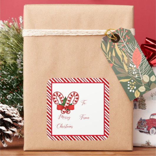 Snoepriet cadeaublaadjes vierkante sticker (Feestdagen)