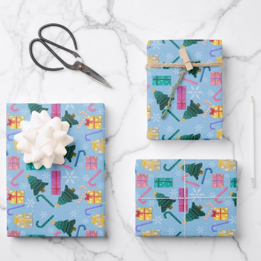 Snoepriet, cadeaus en boominpakpapier inpakpapier vel (Voorkant)