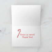 Snoepriet rode witte strepen op roze waterverf bedankkaart (Binnen)