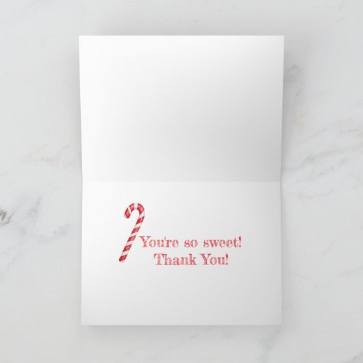 Snoepriet rode witte strepen op roze waterverf bedankkaart (Binnen)