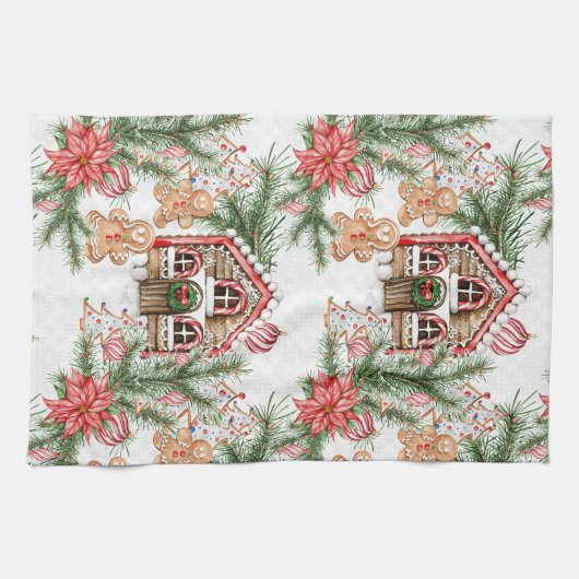 Snoeprietenhuis, poinsettia, tandenbroodman theedoek (Horizontaal)