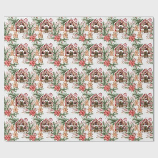 Snoeprietenhuis, tandenbrood, poinsettia cadeaupapier (Vlak)