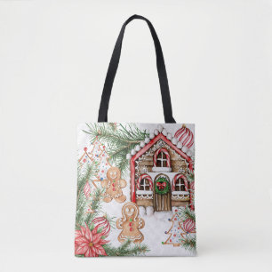 Snoeprietenhuis, tandenbrood, poinsettia tote bag