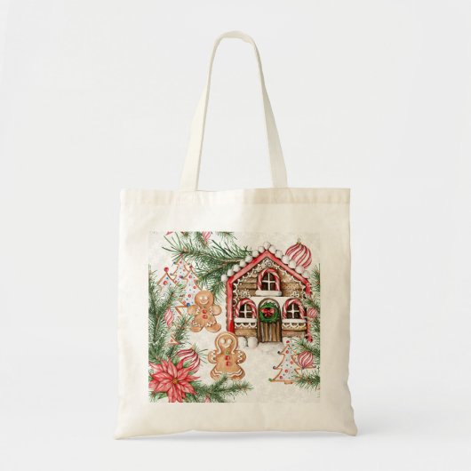 Snoeprietenhuis, tandenbrood, poinsettia tote bag (Voorkant)