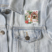 Snoeprietenhuis, tandenbrood, poinsettia vierkante button 5,1 cm (In situ)