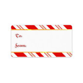 Snoeprietstrips voor snoepgoed in feestrood en wit etiket (Voorkant)