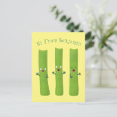 Snoepstokjes trio cartoon groenten briefkaart (Staand voorkant)