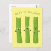 Snoepstokjes trio cartoon groenten briefkaart (Voorkant / Achterkant)