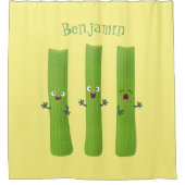 Snoepstokjes trio cartoon groenten douchegordijn (Voorkant)