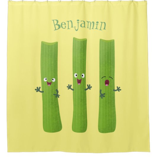 Snoepstokjes trio cartoon groenten douchegordijn (Voorkant)