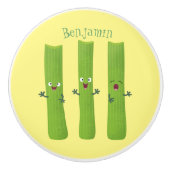 Snoepstokjes trio cartoon groenten keramische knop (Voorkant)