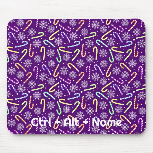 snoepstokken en sneeuwvlokken op Paarse Muismat (Voorkant)