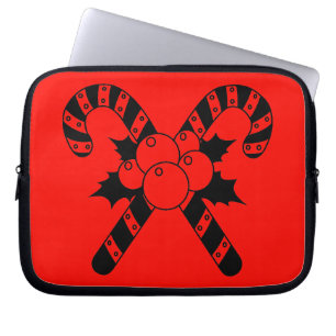Snoepstokken & maretak Zwarte Kerstmis Laptop Sleeve