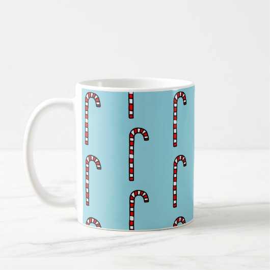 Snoepstokken op blauwe achtergrond koffiemok (Links)