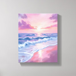 Snoepstrand | Roze Oceaangolven Schilderij Canvas Afdruk