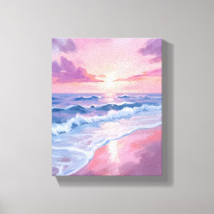 Snoepstrand Roze Oceaangolven Schilderij Canvas Afdruk