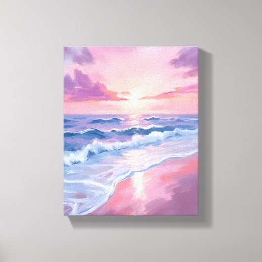 Snoepstrand | Roze Oceaangolven Schilderij Canvas Afdruk (Voorkant)