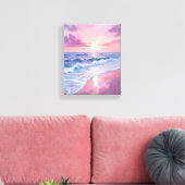 Snoepstrand | Roze Oceaangolven Schilderij Canvas Afdruk (Insitu (Woonkamer))