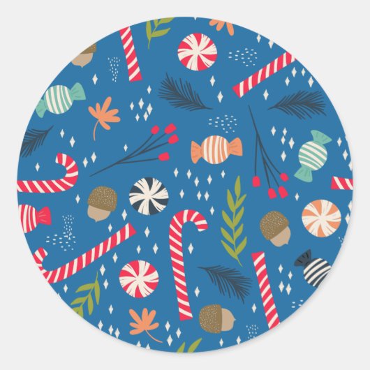 snoepsuikerriet en gevlekt kerstSnoep Ronde Sticker (Voorkant)