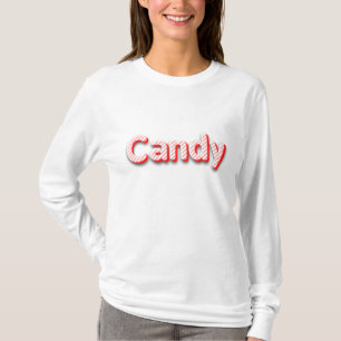 Snoeptekstlogo met gestreepte rode en witte kleur t-shirt