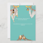 Snoer licht veer boho macrame jurk turquoise blauw save the date (Achterkant)