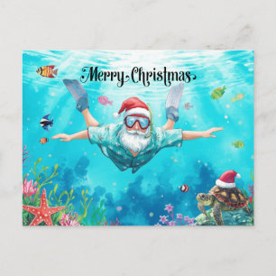 Snoerkelende Kerstman Onderwater Kerstkaart Feestdagenkaart