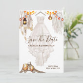 Snoerlamp veer boho macrame lantaarn bruiloft save the date (Staand voorkant)